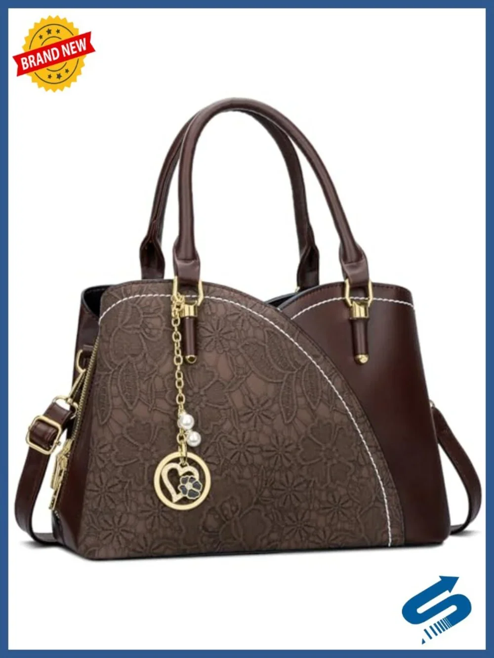 3-Compartment Vegan Leather Satchel Shoulder Bag Crossbody Tote